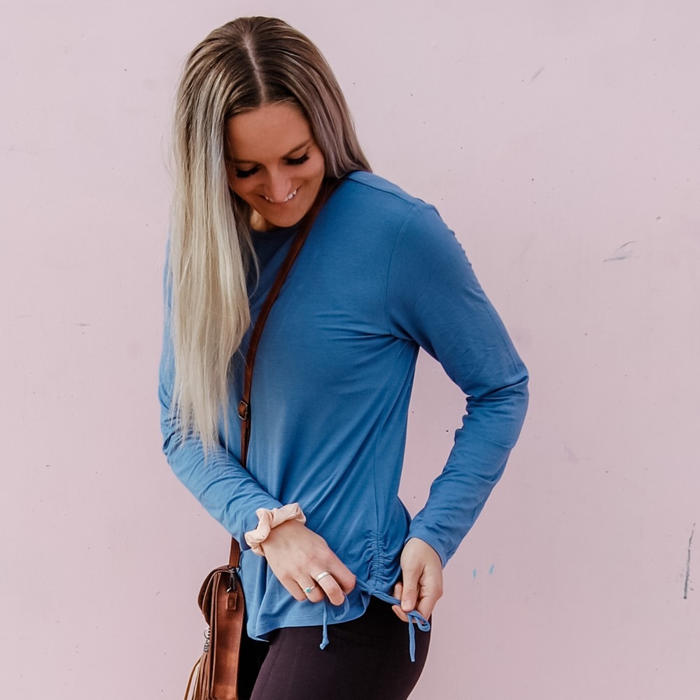 Blue Modal Long Sleeve Yoga Top | Women’s Soft Lightweight Athleisure Shirt